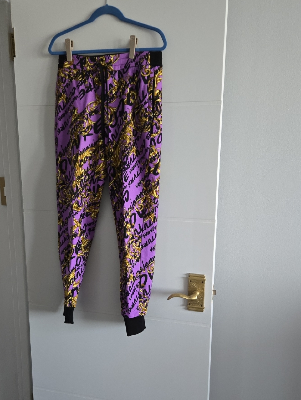 Versace Purple & Gold Printed Sweatpants